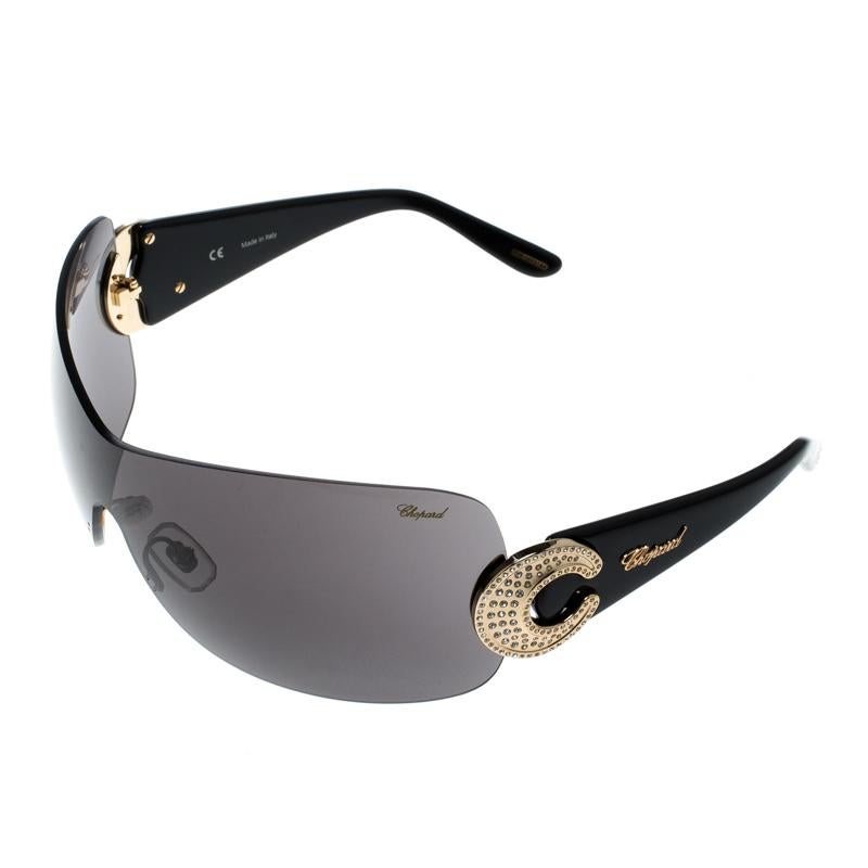 Chopard Black SCH939S Crystal Embellished Shield Sunglasses In New Condition In Dubai, Al Qouz 2