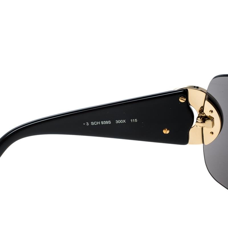 Women's Chopard Black SCH939S Crystal Embellished Shield Sunglasses