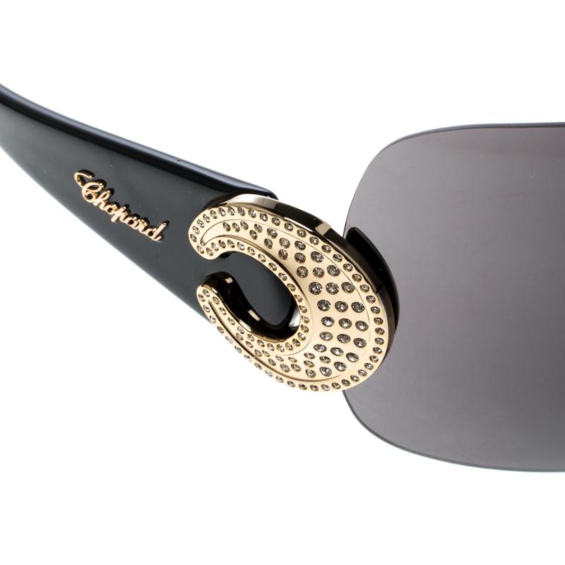 Chopard Black SCH939S Crystal Embellished Shield Sunglasses 2