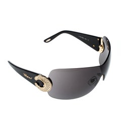 Chopard Black SCH939S Crystal Embellished Shield Sunglasses
