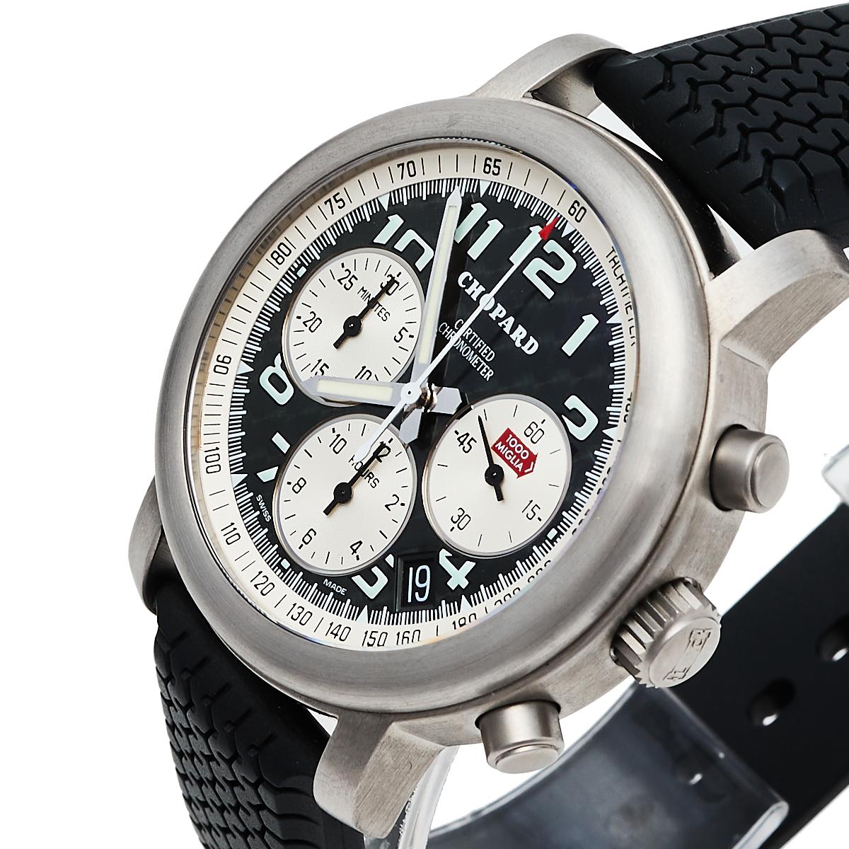 Chopard Black Titanium Happy Mille Miglia Chronograph Men's Wristwatch 40.5MM In Good Condition In Dubai, Al Qouz 2