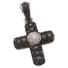 Chopard Black White Diamond 18k White Gold Cross Pendant Charm