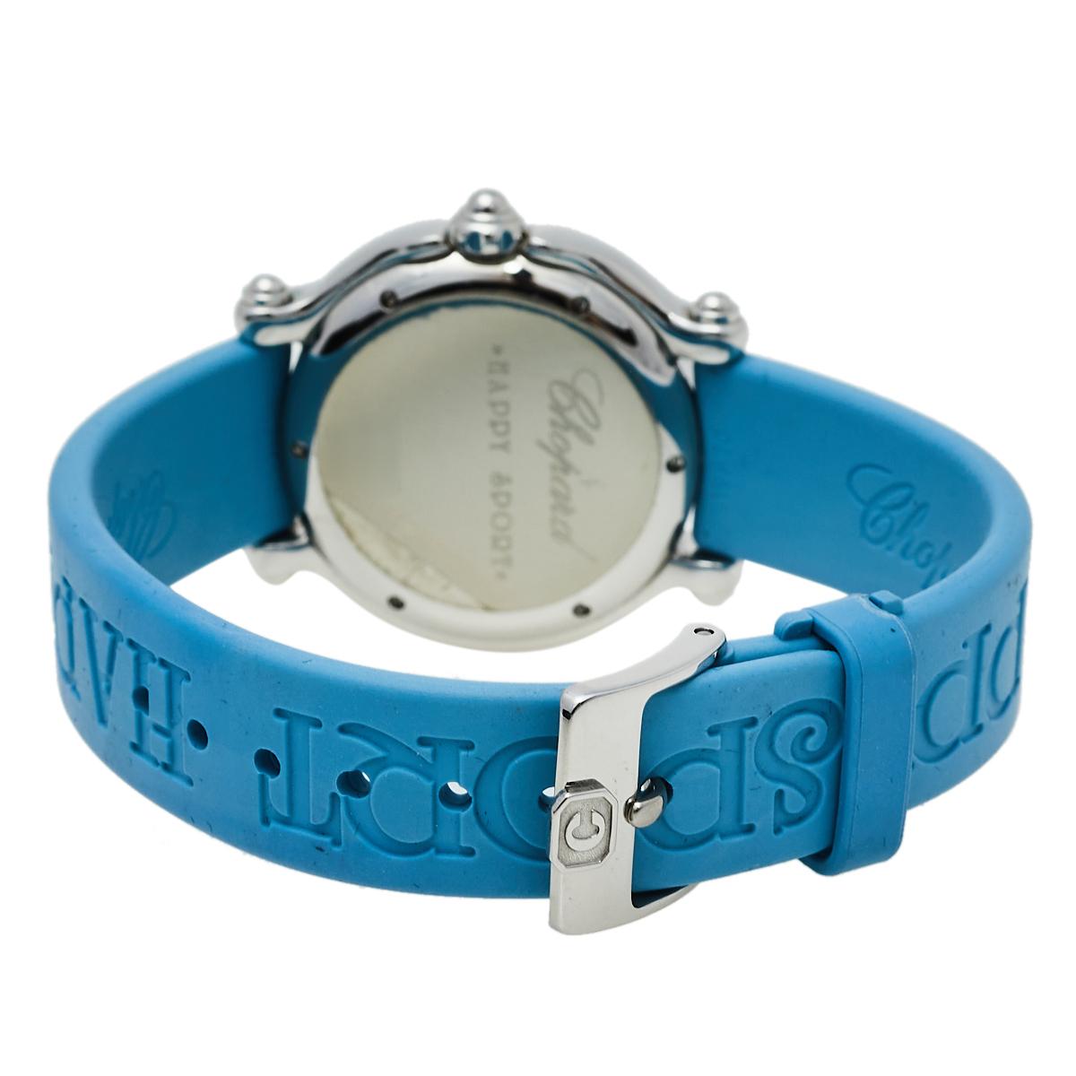 Contemporary Chopard Blue Diamonds Rubber Happy Sport 27/8921 Quartz Women's Wristwatch 32MM