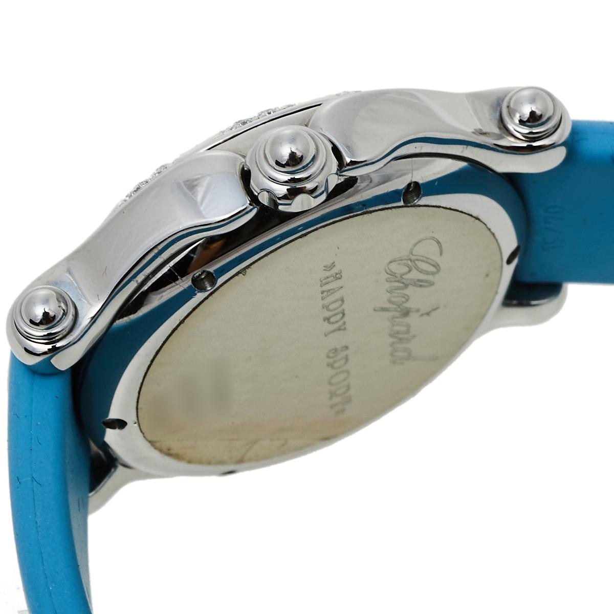 Chopard Blue Diamonds Rubber Happy Sport 27/8921 Quartz Women's Wristwatch 32MM In Good Condition In Dubai, Al Qouz 2