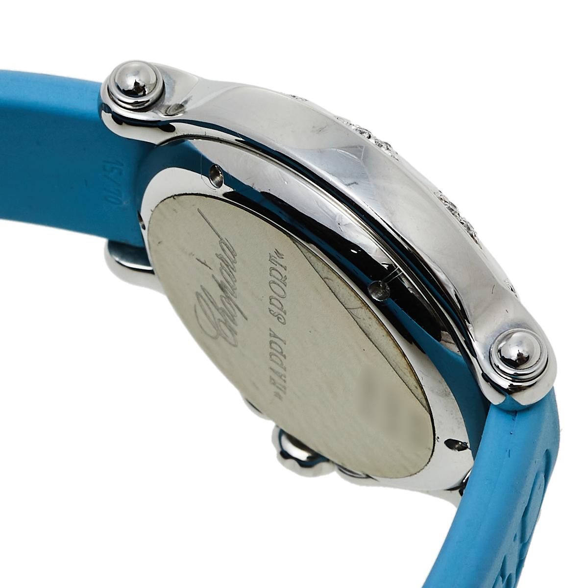 Chopard Blue Diamonds Rubber Happy Sport 27/8921 Quartz Women's Wristwatch 32MM 1