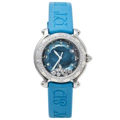 Chopard Blue Diamonds Rubber Happy Sport 27/8921 Quartz Women's Wristwatch 32MM