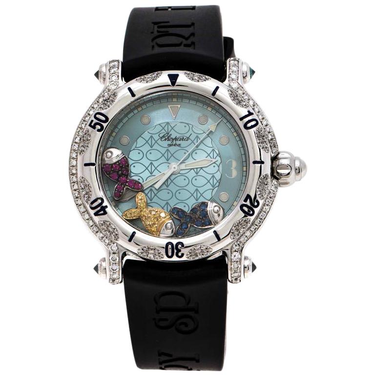 Chopard Blue Fish Motif Stainless Steel Diamonds Women's Wristwatch 38 mm