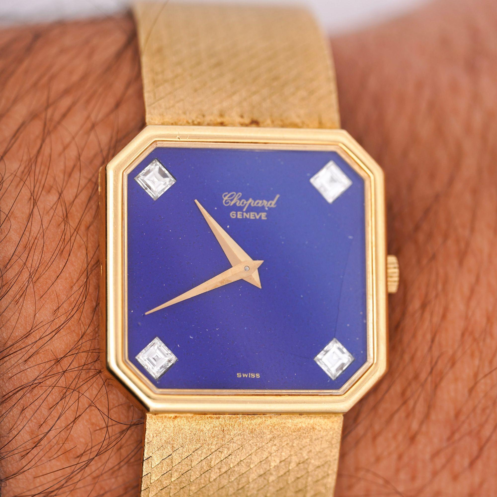 Baroque Chopard Blue Lapis Lazuli 18K Gold 26mm Vintage Watch Circa 1970s For Sale