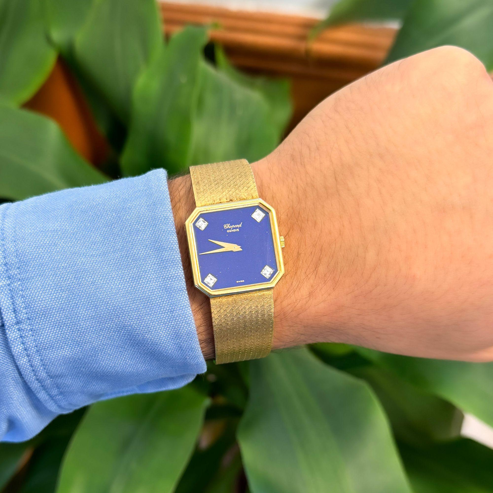 Princess Cut Chopard Blue Lapis Lazuli 18K Gold 26mm Vintage Watch Circa 1970s For Sale