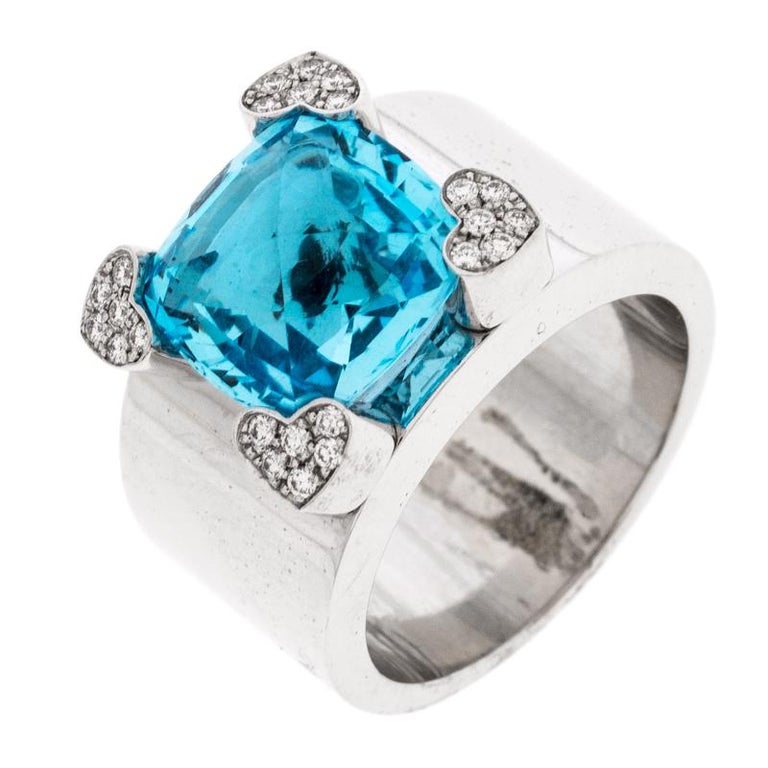 Chopard Blue Topaz and Diamond 18k White Gold Ring Size 54.5 For Sale at  1stDibs | chopard blue diamond ring