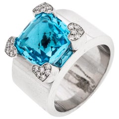 Chopard Blue Topaz & Diamond 18k White Gold Ring Size 54.5