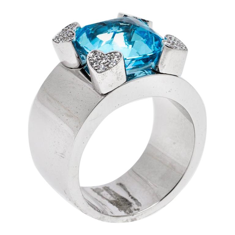 Chopard Blue Topaz and Diamond 18k White Gold Ring Size 54.5 For Sale ...