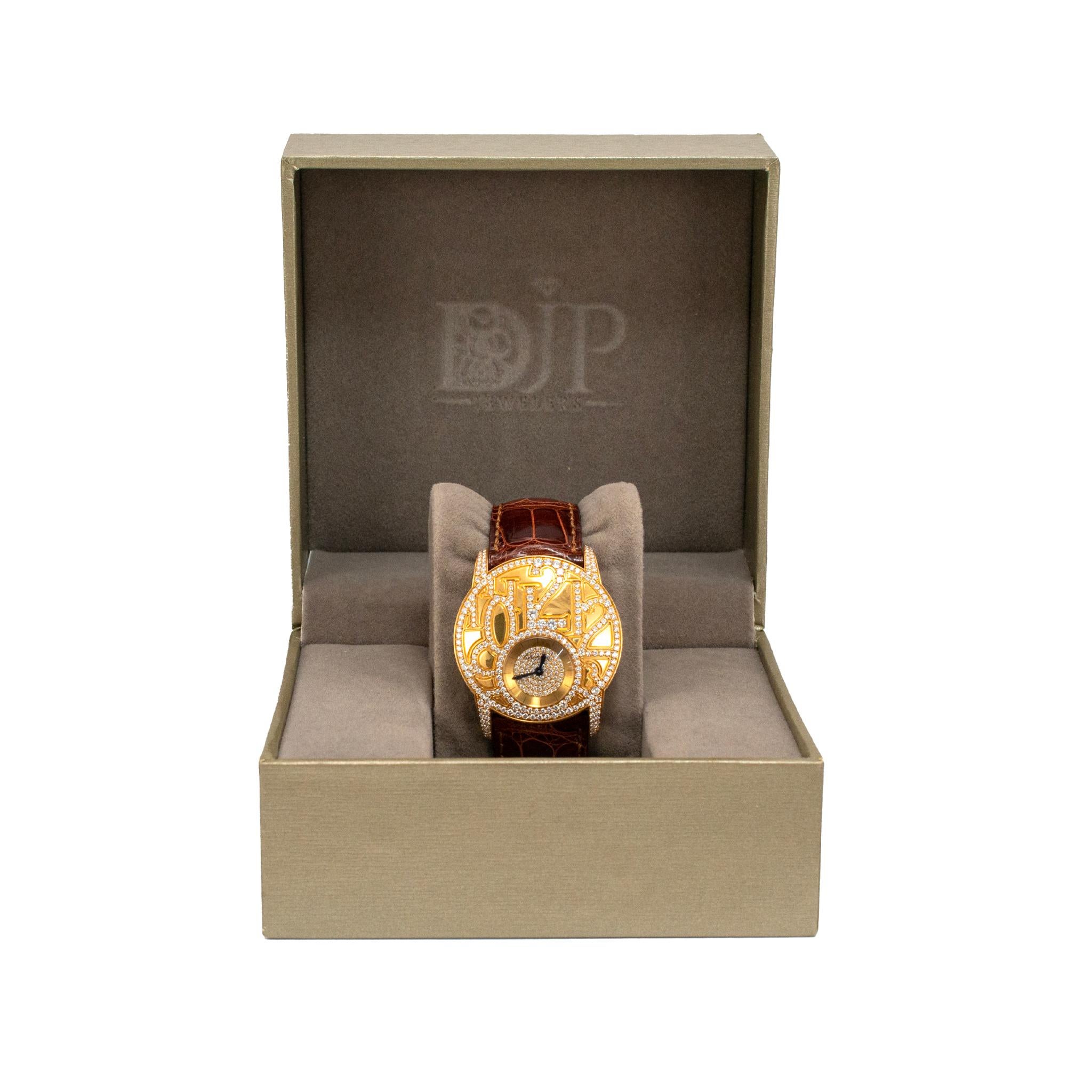 Reloj Chopard Boutique Modelo 35MM 4184 Diamante pavé de 6,78 ct Oro amarillo de 18 quilates Marrón en venta 6