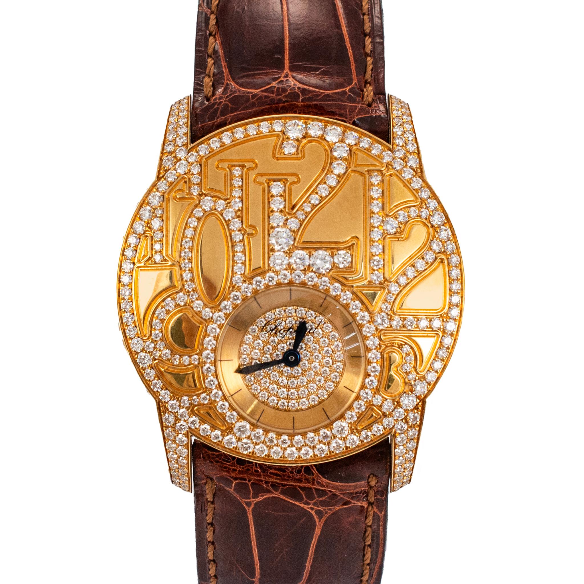 Marca: Chopard 

Sexo: Señoras 

Tipo de Metal:  Oro amarillo de 18 quilates

Diámetro: 35,00 mm

Peso: 72,95 gramos

CHOPARD Classique BOUTIQUE MODEL Reloj de pulsera Chopard de oro amarillo de 18 quilates con diamantes, de fabricación suiza. La