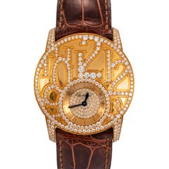 Chopard Boutique Model 35MM 4184 6.78ct Pave Diamond 18K Yellow Gold Brown Watch