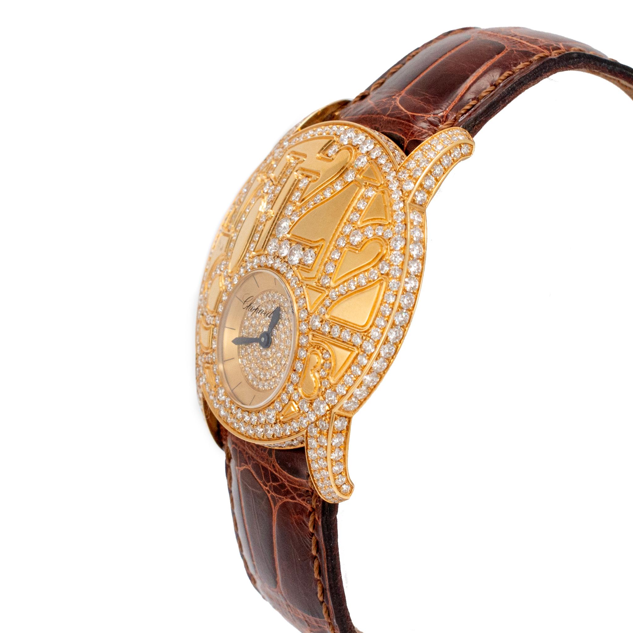Reloj Chopard Boutique Modelo 35MM 4184 Diamante pavé de 6,78 ct Oro amarillo de 18 quilates Marrón Corte redondo en venta