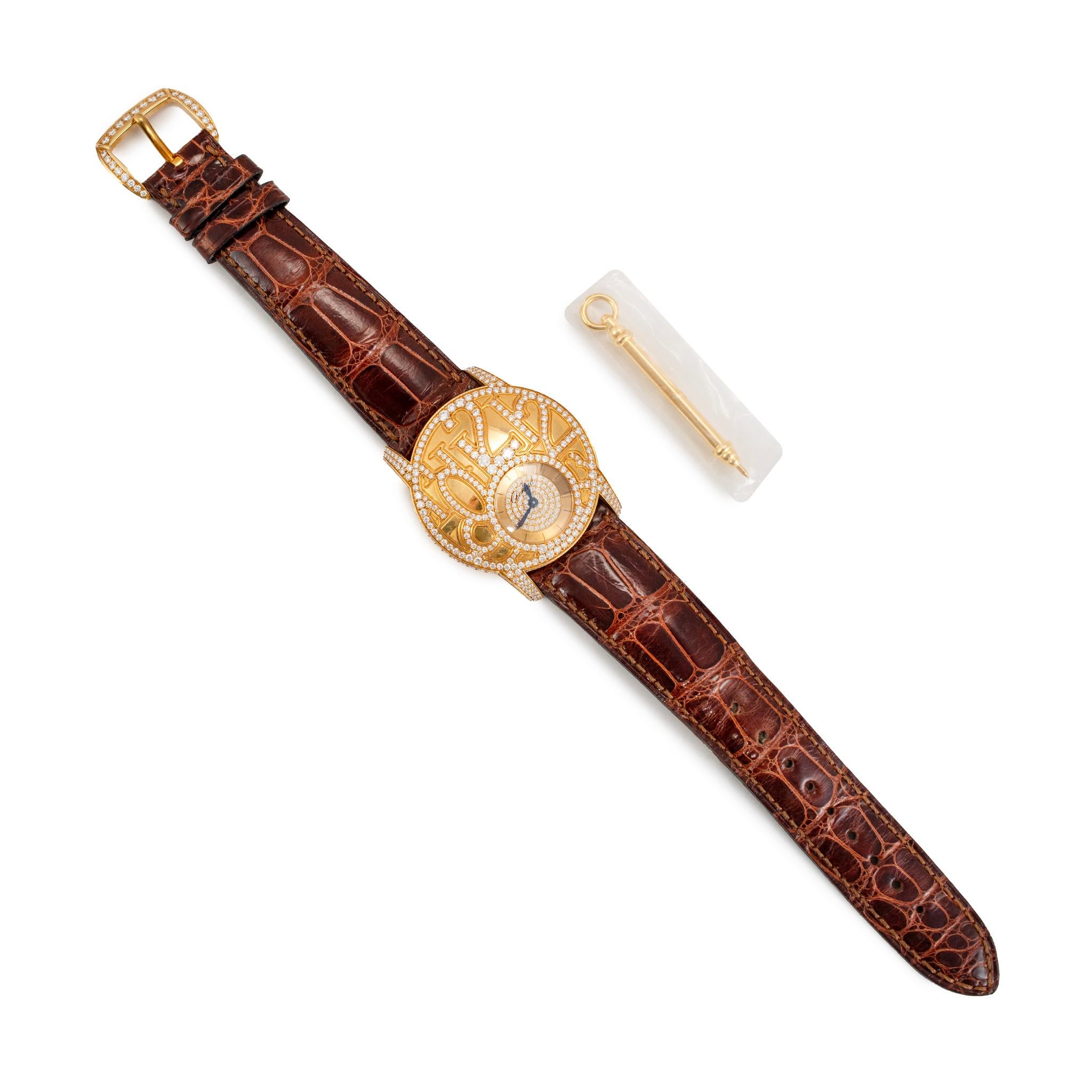 Reloj Chopard Boutique Modelo 35MM 4184 Diamante pavé de 6,78 ct Oro amarillo de 18 quilates Marrón en venta 2