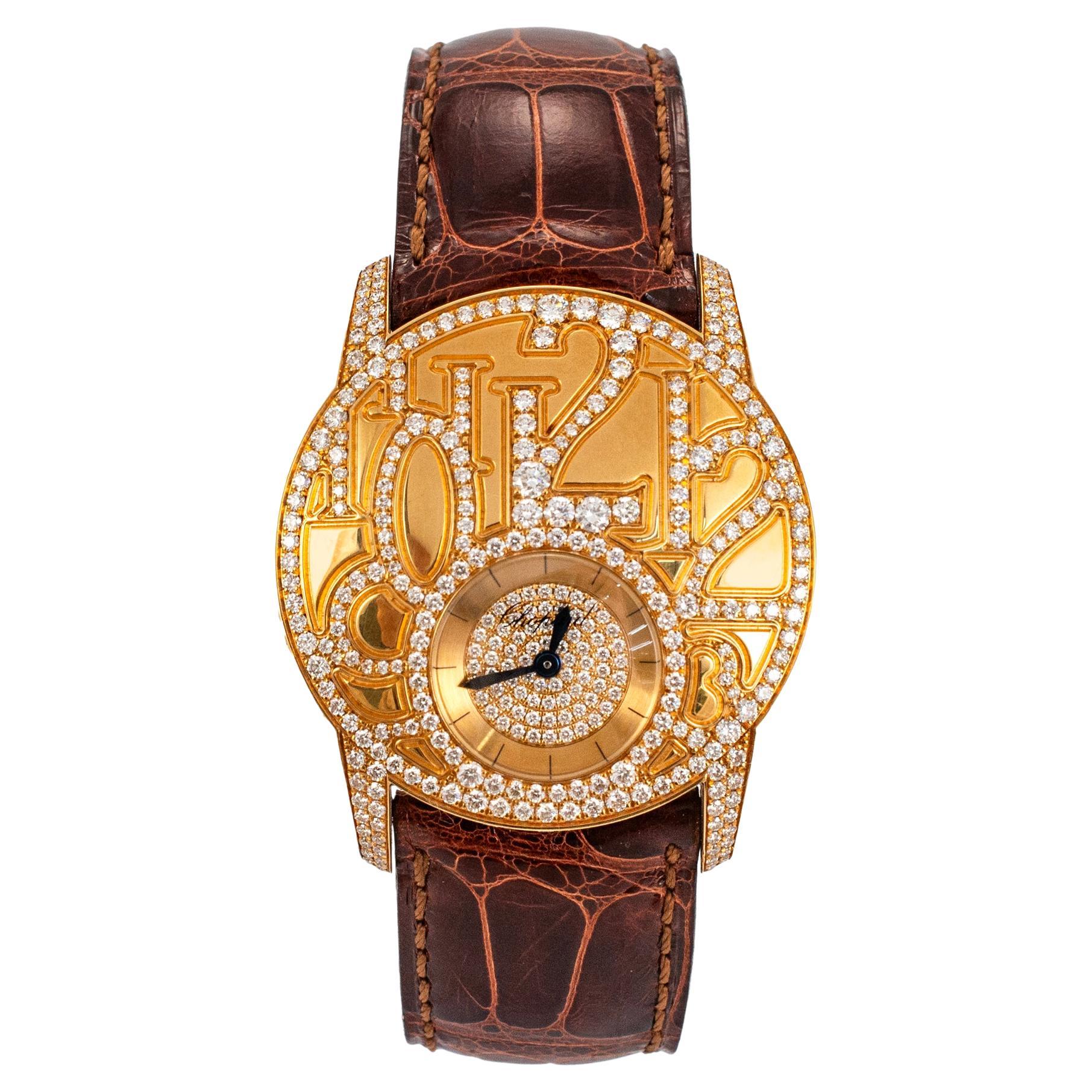 Reloj Chopard Boutique Modelo 35MM 4184 Diamante pavé de 6,78 ct Oro amarillo de 18 quilates Marrón en venta