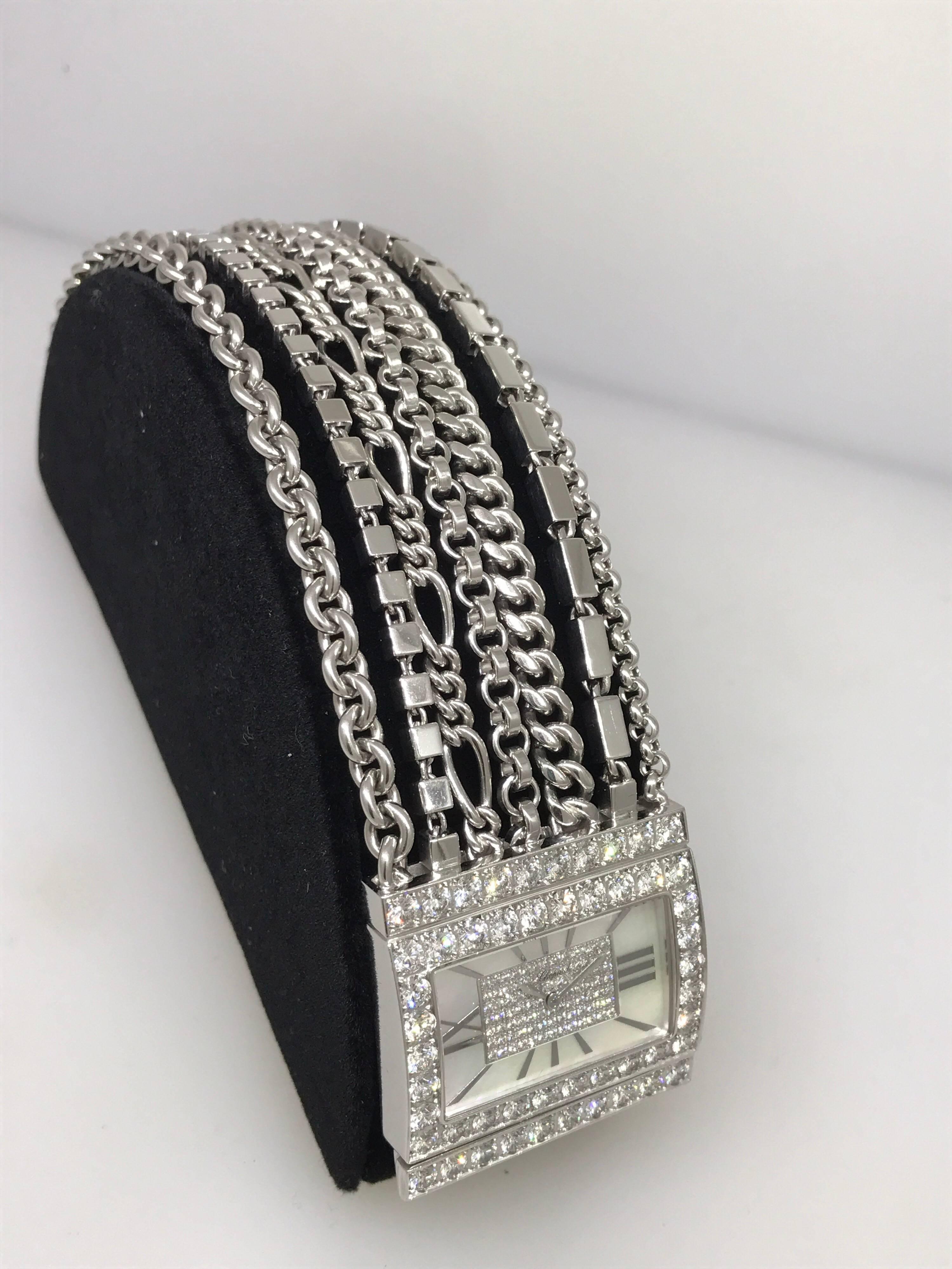 Chopard Boutique Special Edition White Gold and Diamond Bracelet Ladies Watch In Excellent Condition For Sale In New York, NY