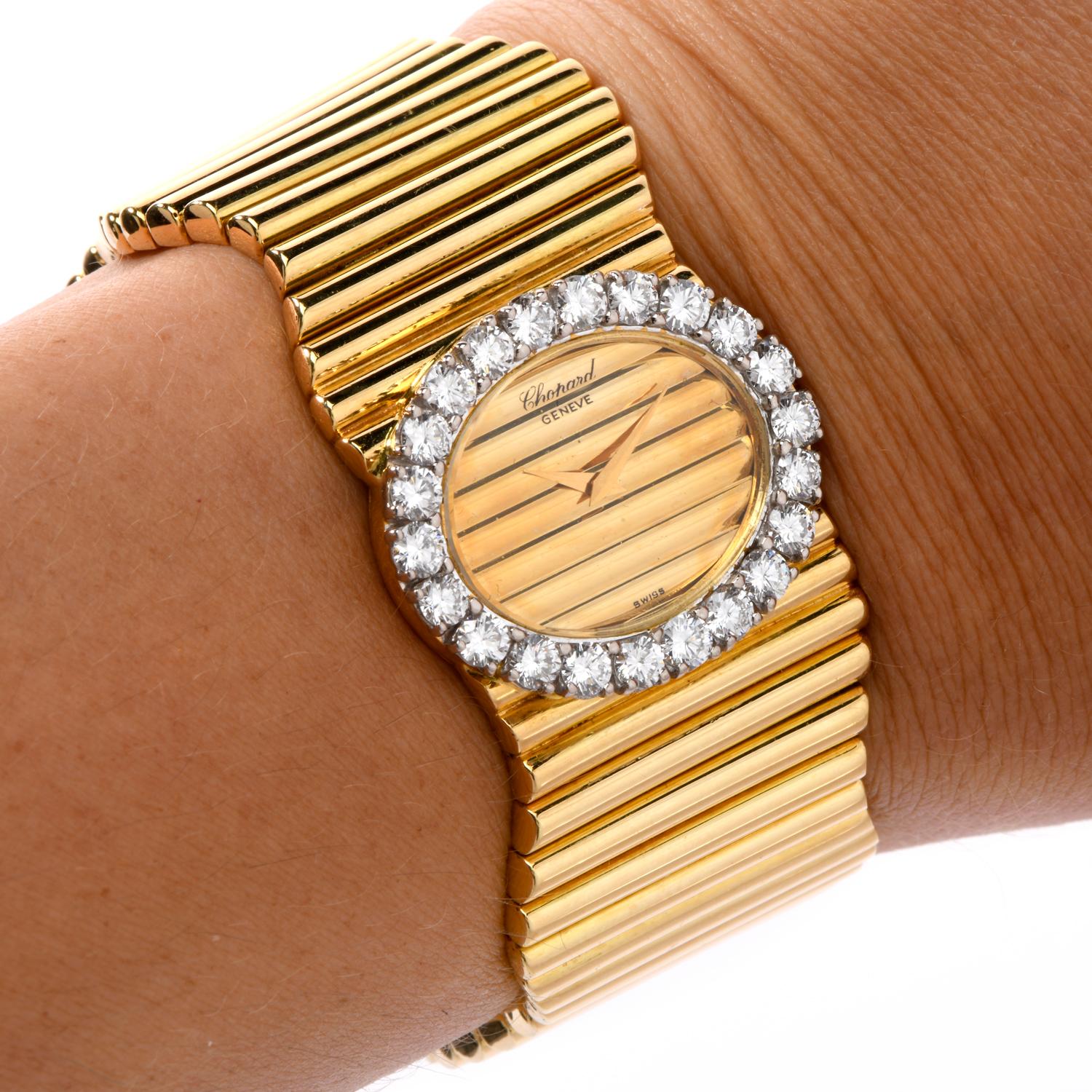 Modern Chopard Boutique 1960 18 Karat High Polish Gold Bracelet Diamond Watch Ref 5052