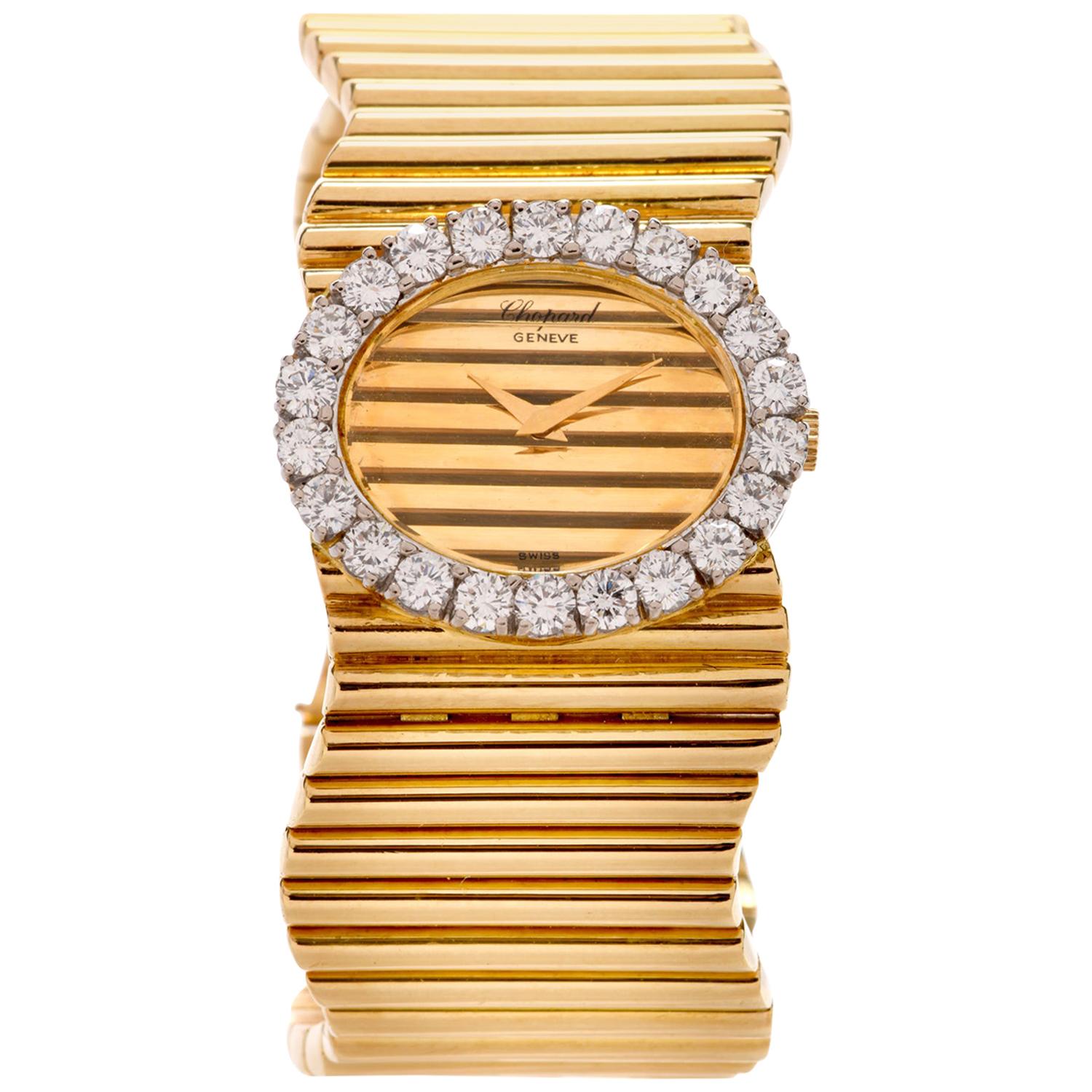 Chopard Boutique 1960 18 Karat High Polish Gold Bracelet Diamond Watch Ref 5052