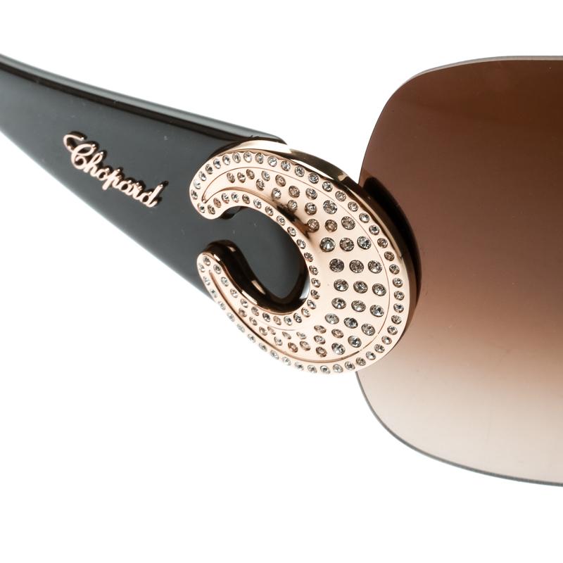 Chopard Brown/Brown Gradient SCH 939S Crystal Embellished Shield Sunglasses 2