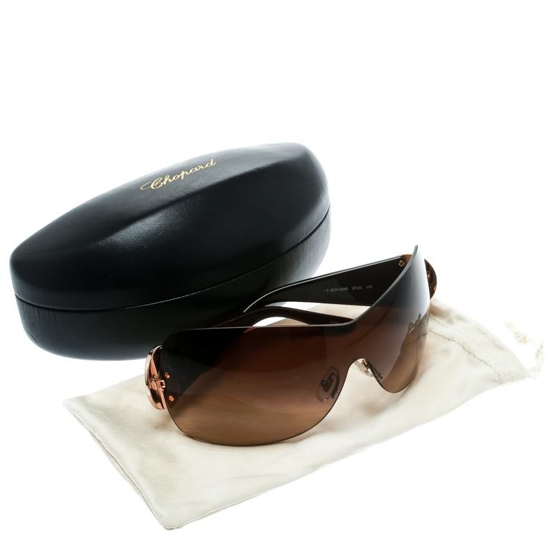 Chopard Brown/Brown Gradient SCH 939S Crystal Embellished Shield Sunglasses 3