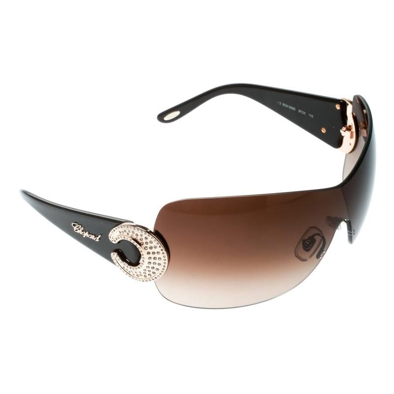 Chopard Brown/Brown Gradient SCH 939S Crystal Embellished Shield Sunglasses