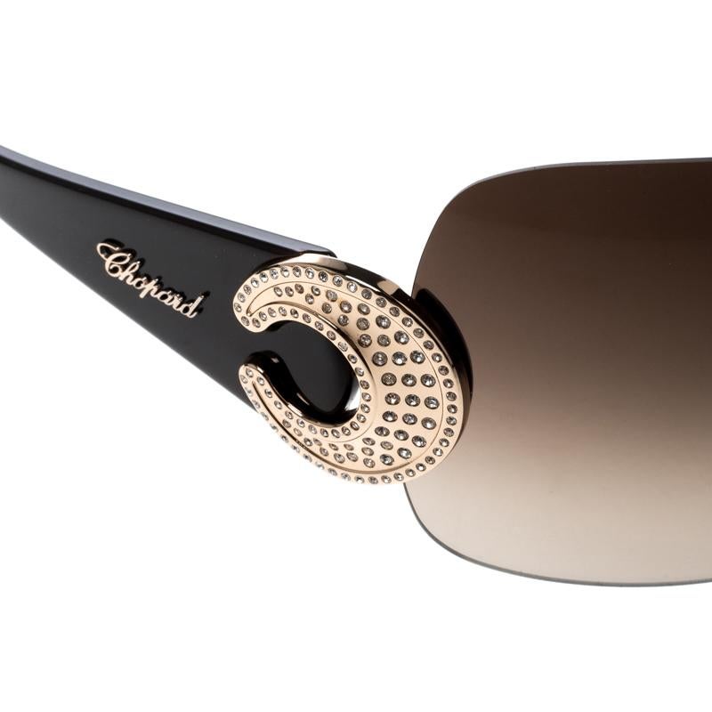Chopard Brown Gradient SCH939S Crystal Embellished Shield Sunglasses 2