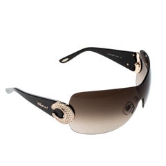 Chopard Brown Gradient SCH939S Crystal Embellished Shield Sunglasses
