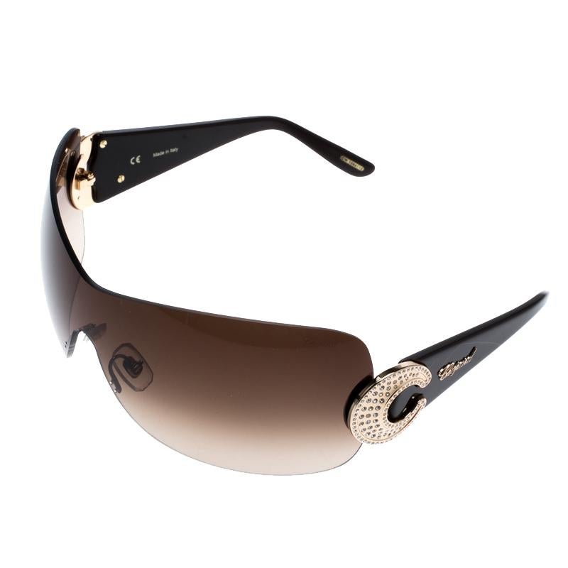 Black Chopard Brown SCH 939S Shield Sunglasses