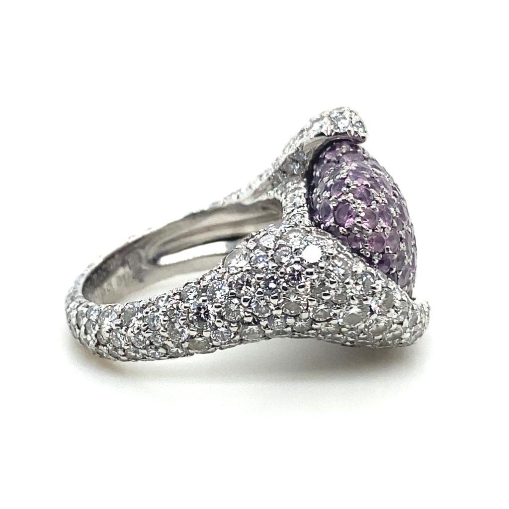 Modern Chopard By De Grisogono diamond and pink sapphire 18 karat white gold ring  For Sale