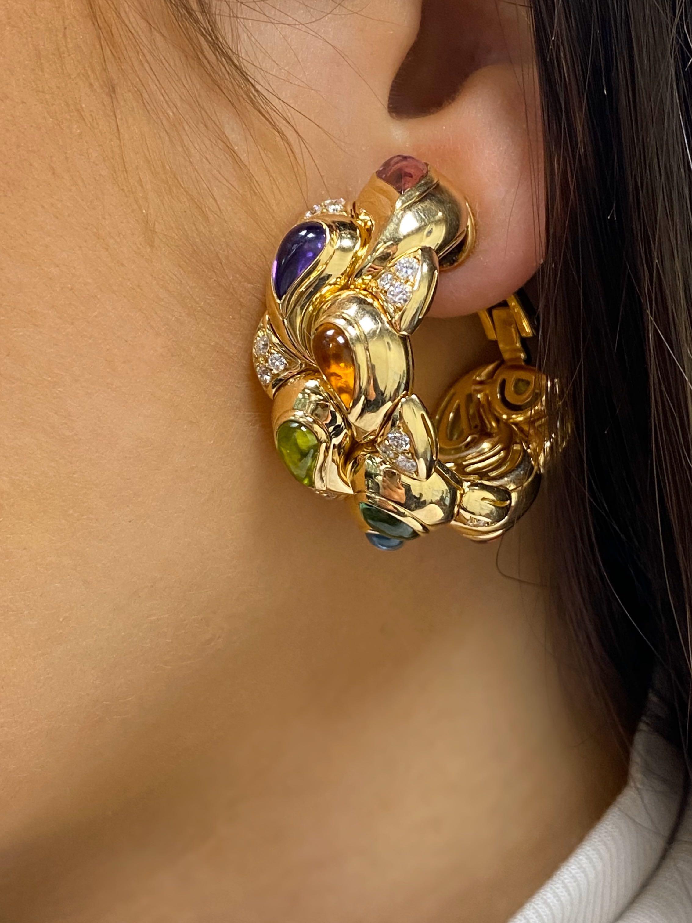 Chopard Casmir 18 Karat Yellow Gold Diamond and Multi-Stones Earrings 3