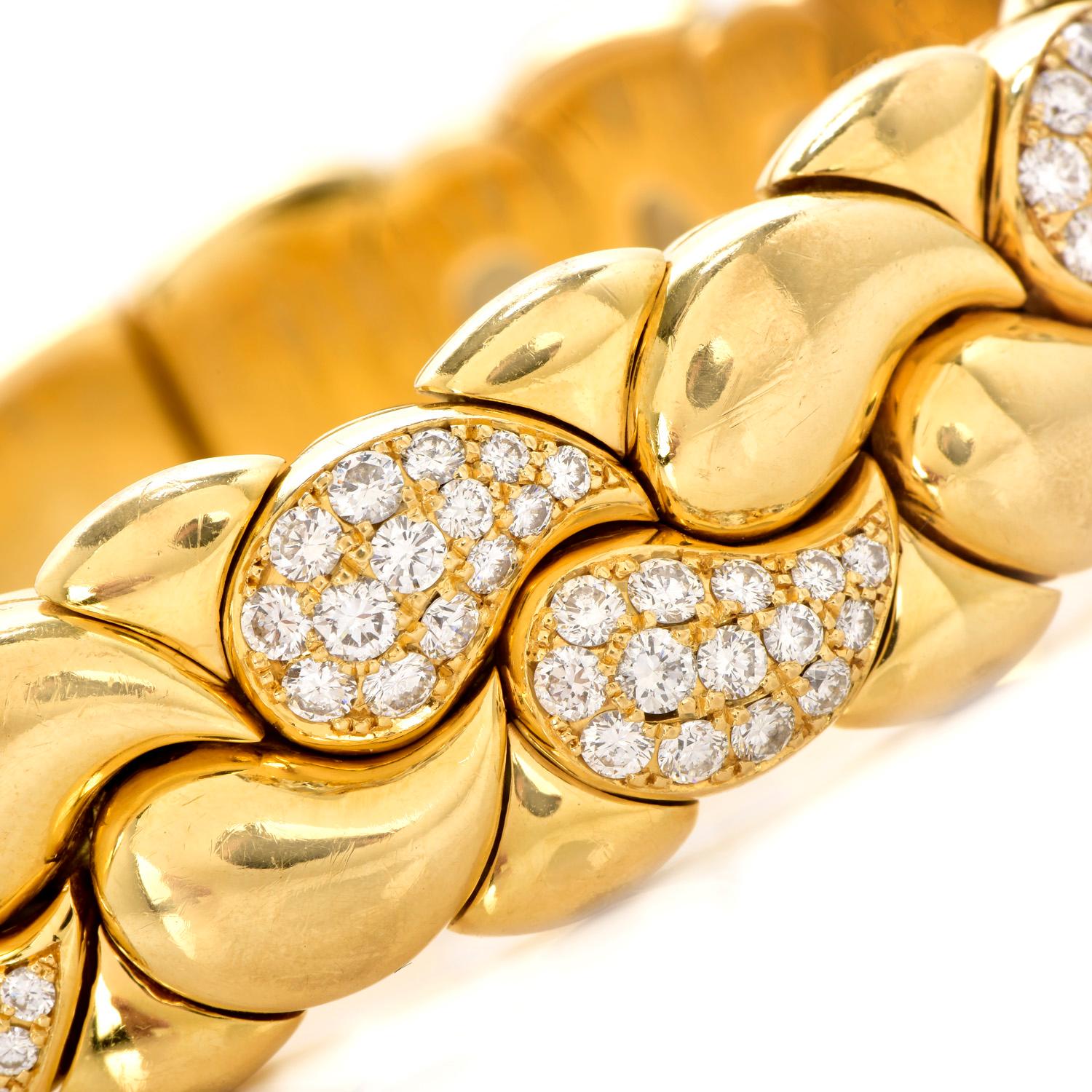 Modern Chopard Casmir Diamond 18K Gold Braided Designer Cuff Bangle