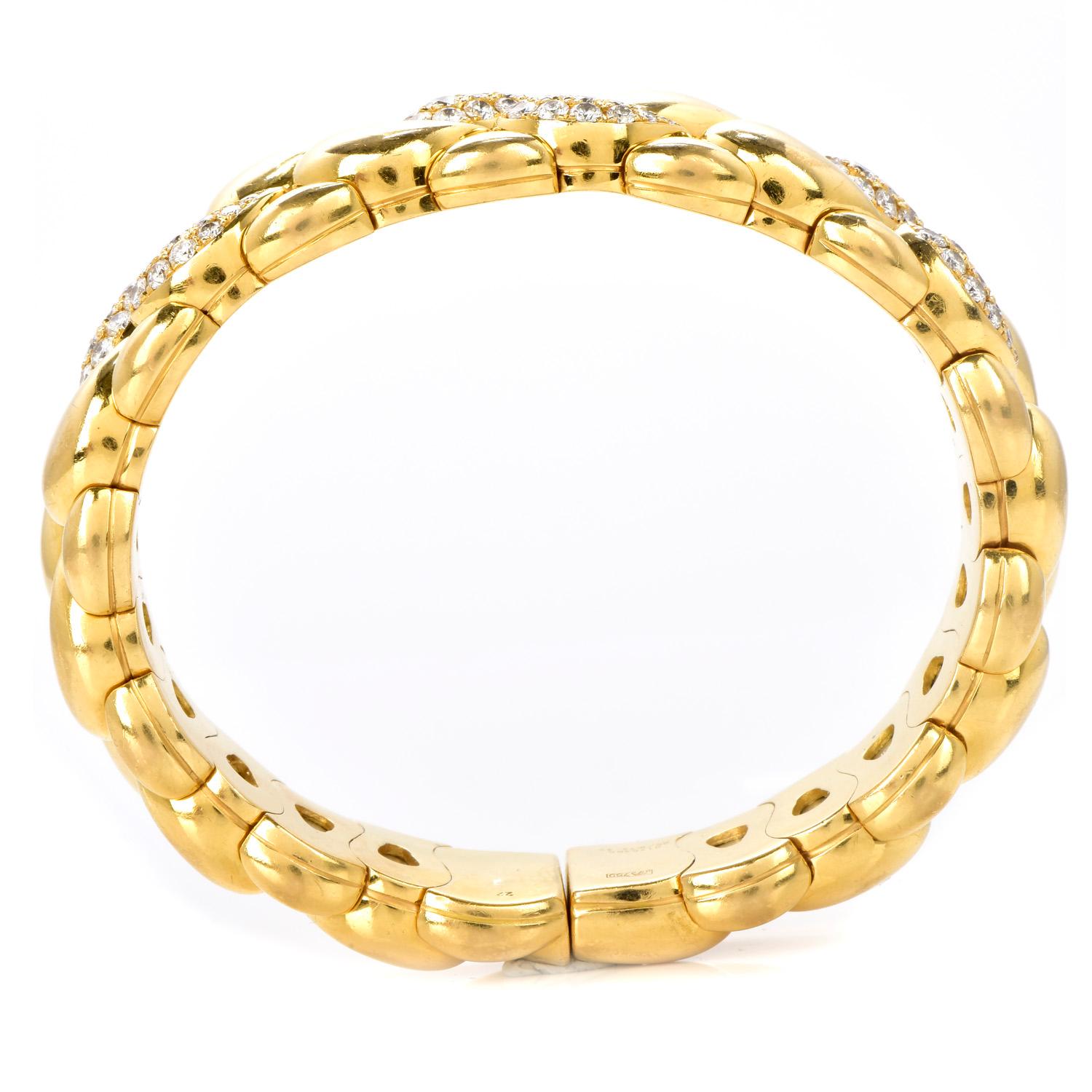 Chopard Casmir Diamond 18K Gold Braided Designer Cuff Bangle In Excellent Condition In Miami, FL