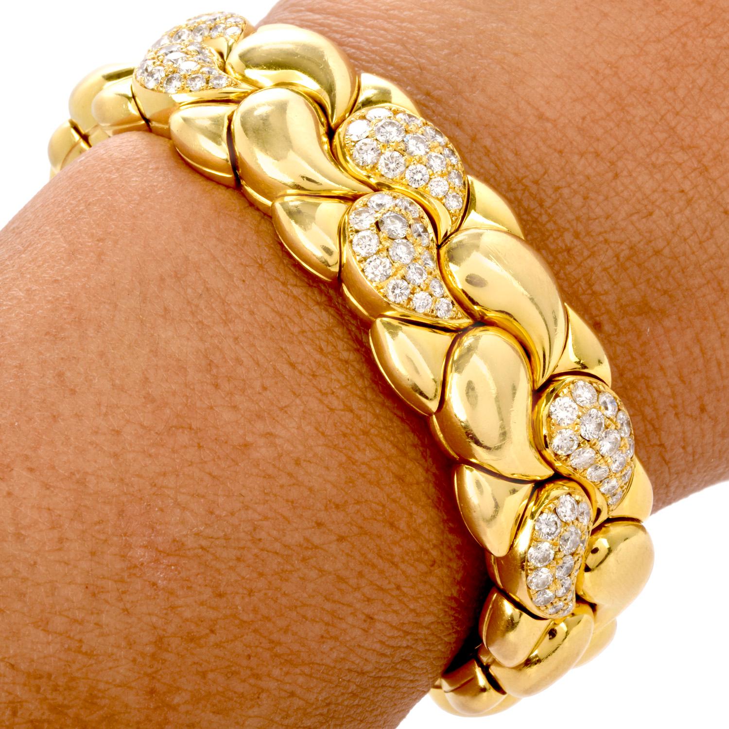Women's or Men's Chopard Casmir Diamond 18K Gold Braided Designer Cuff Bangle