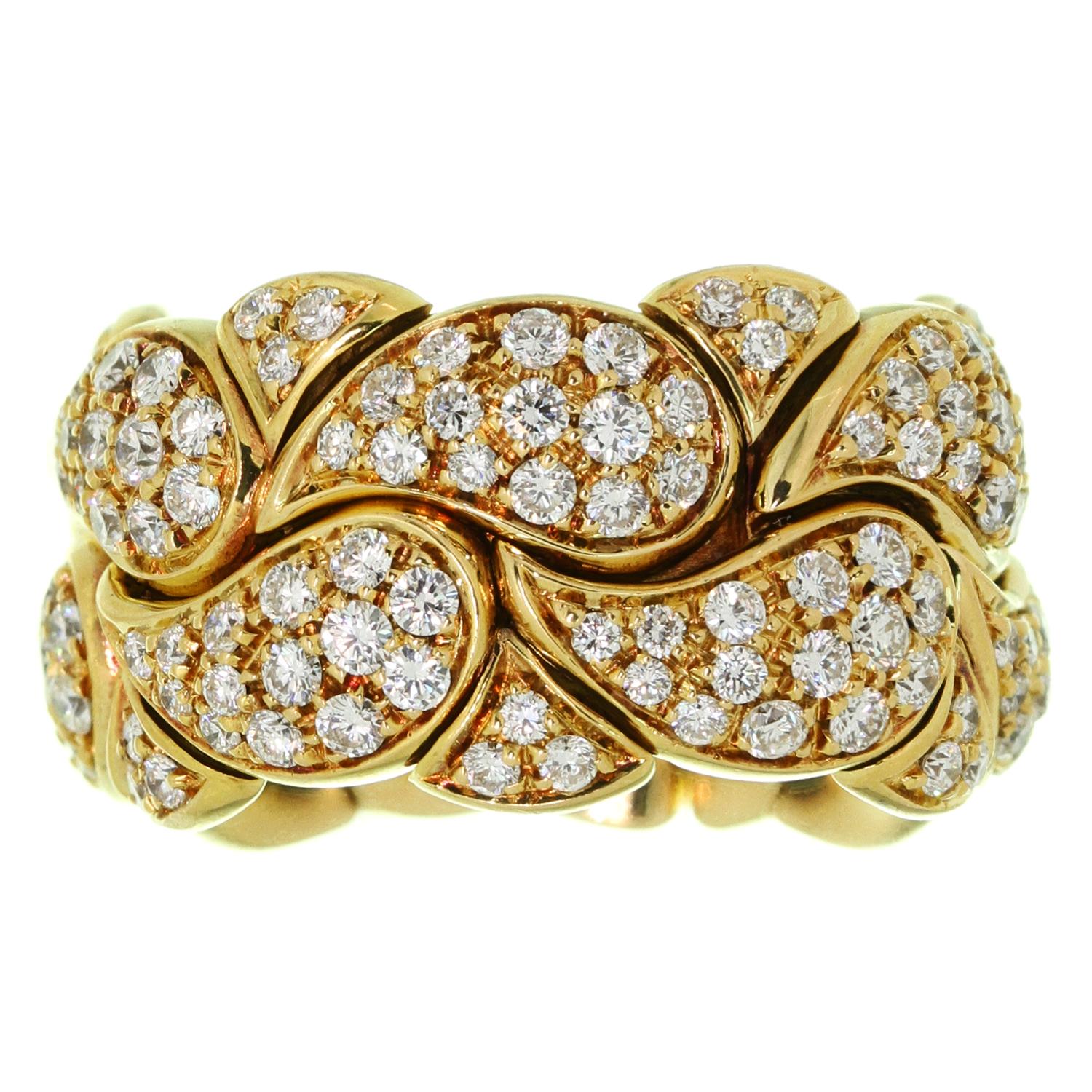 Brilliant Cut Chopard Casmir Full Pave Diamond Yellow Gold Cuff Band Ring. Sz. 6-6.5 For Sale