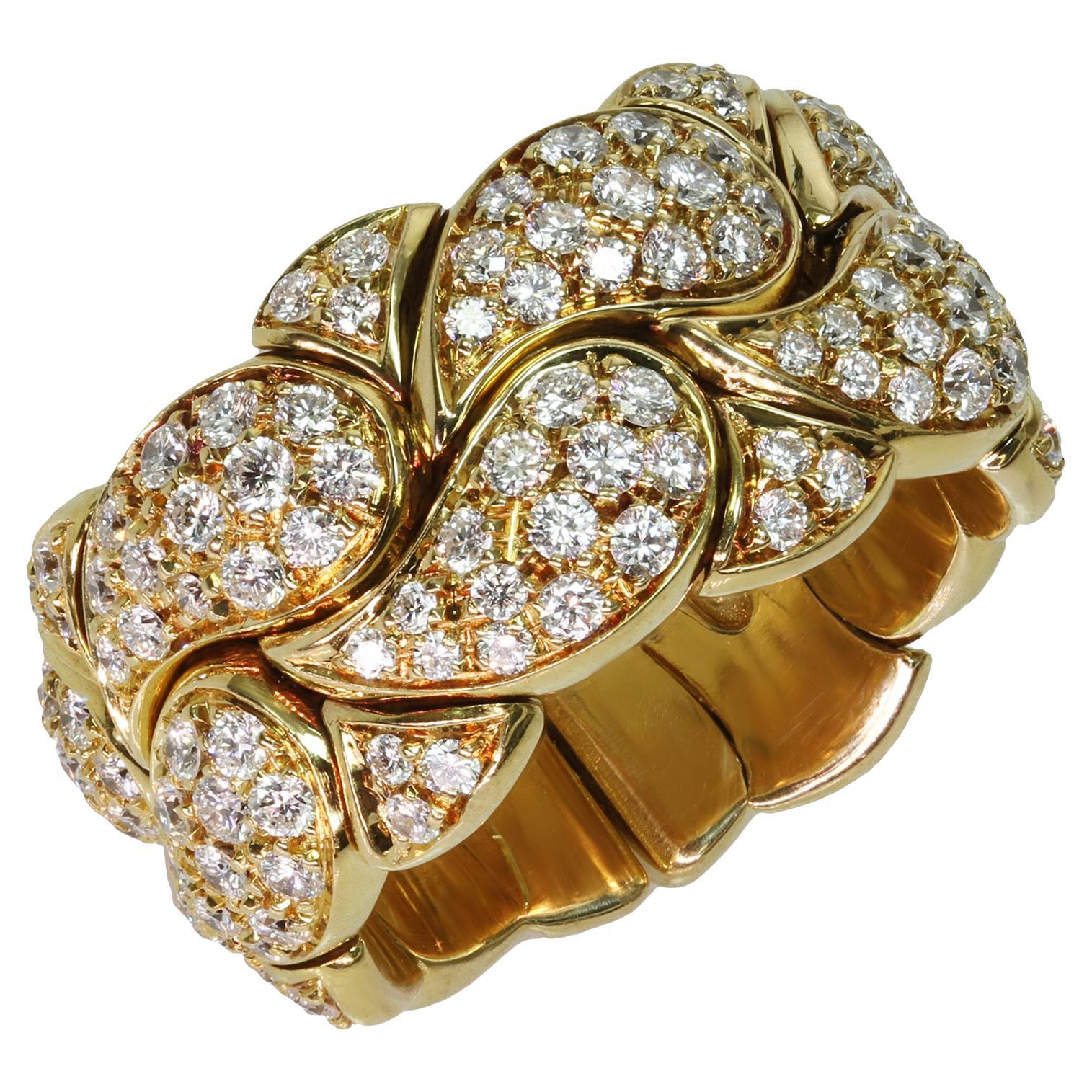 Chopard Casmir Full Pave Diamond Yellow Gold Cuff Band Ring. Sz. 6-6.5 For Sale