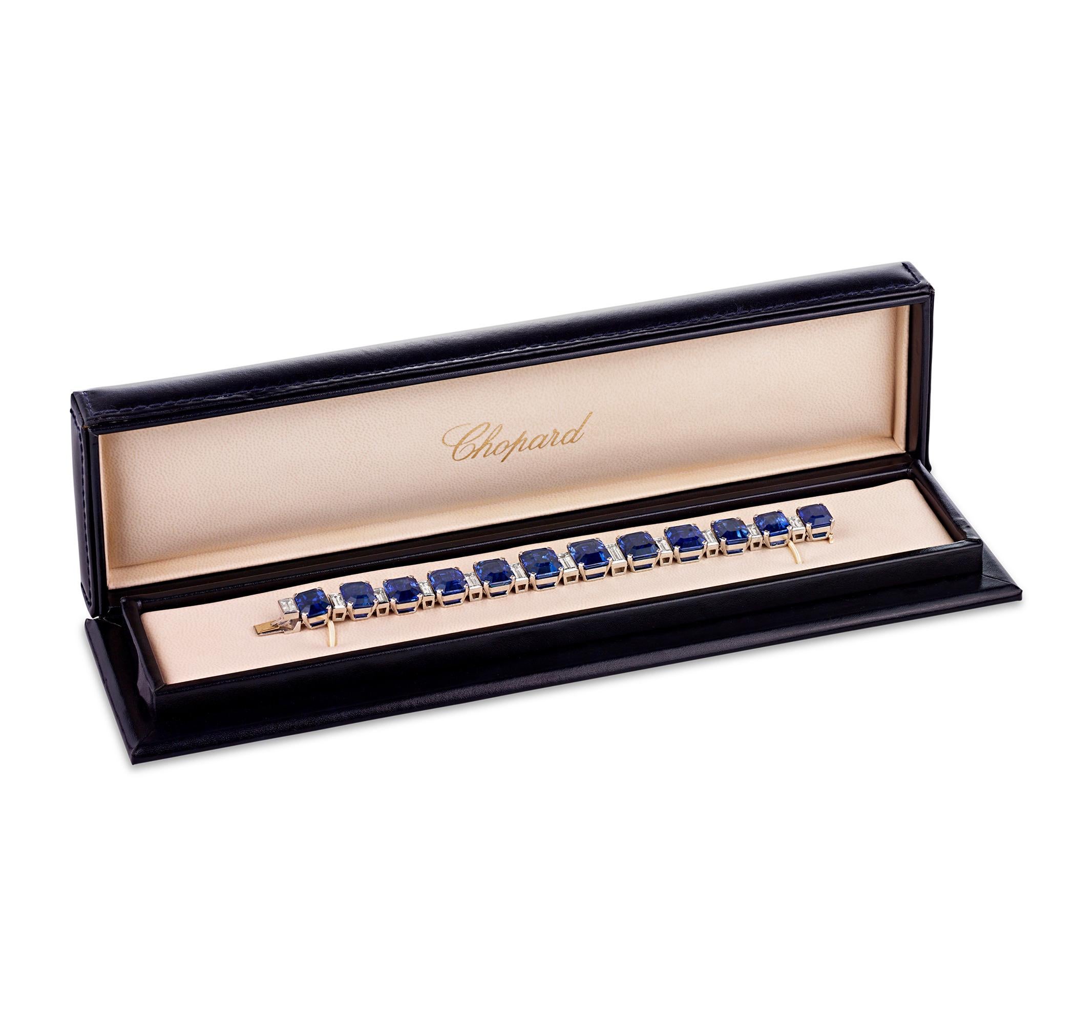 Modern Chopard Ceylon Sapphire and Diamond Bracelet, 85.53 Carats