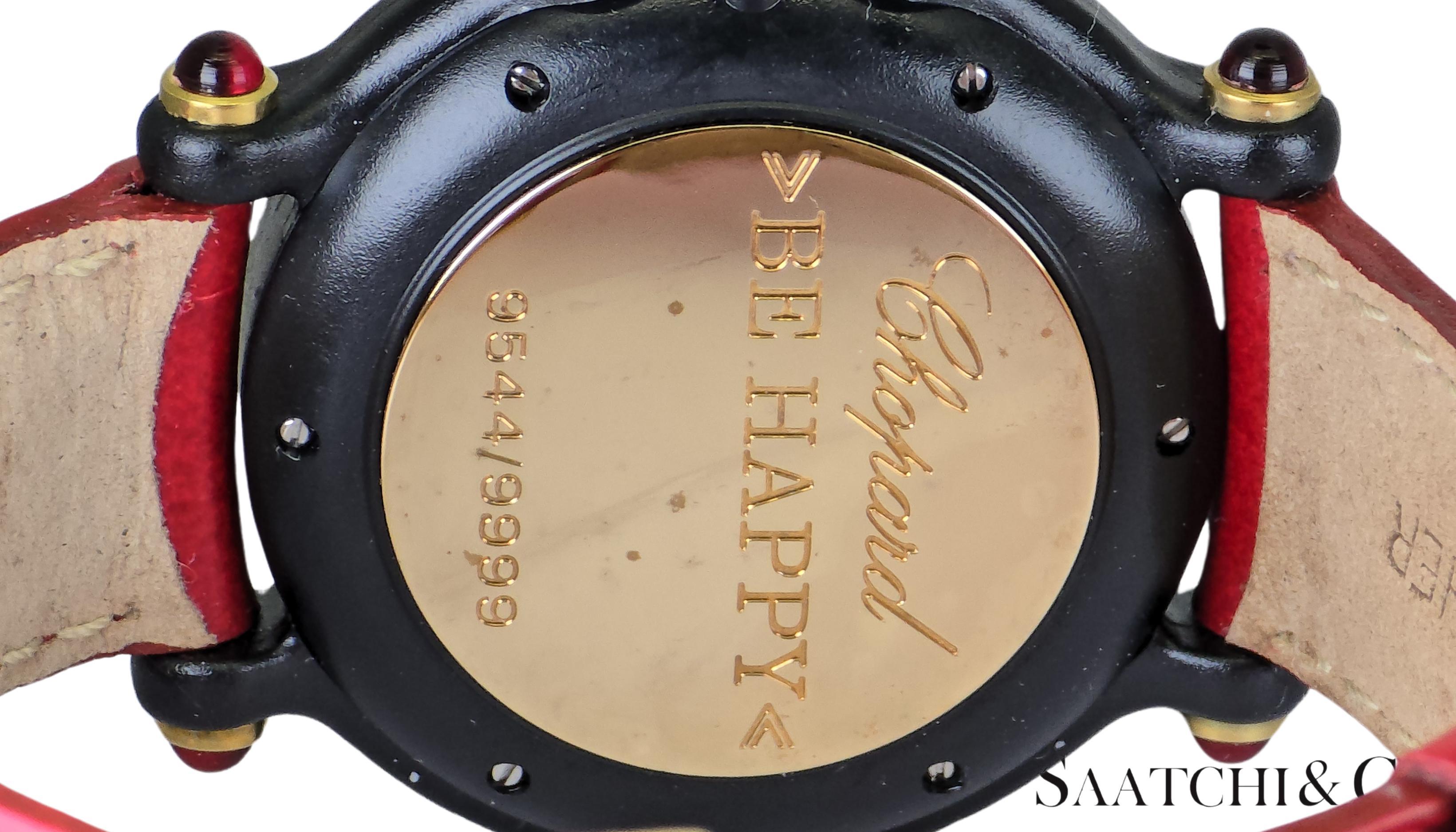 [CHOPARD] Chopard Happy Sports 3P Diamond Leather Red Sapphire R. 9544/9999 32mm In Excellent Condition For Sale In New York, NY