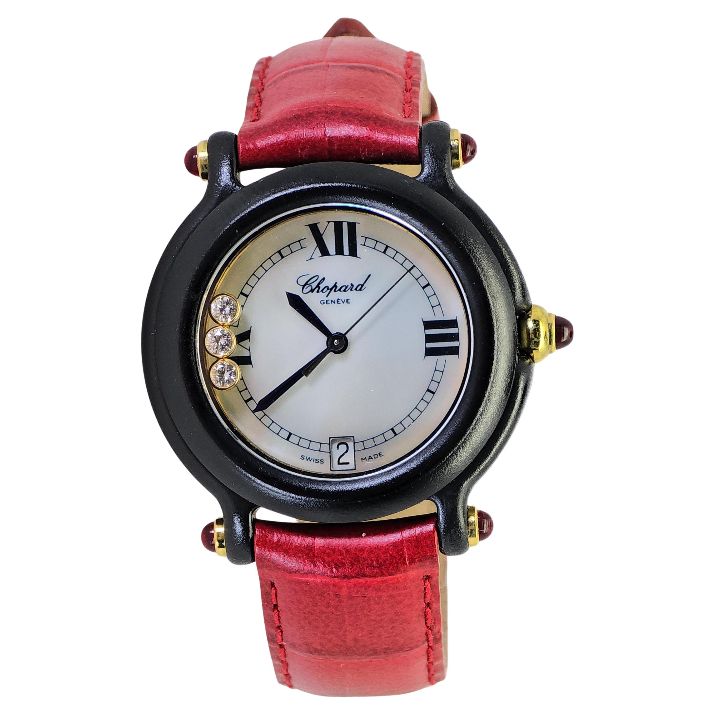 [CHOPARD] Chopard Happy Sports 3P Diamond Leather Red Sapphire R. 9544/9999 32mm For Sale