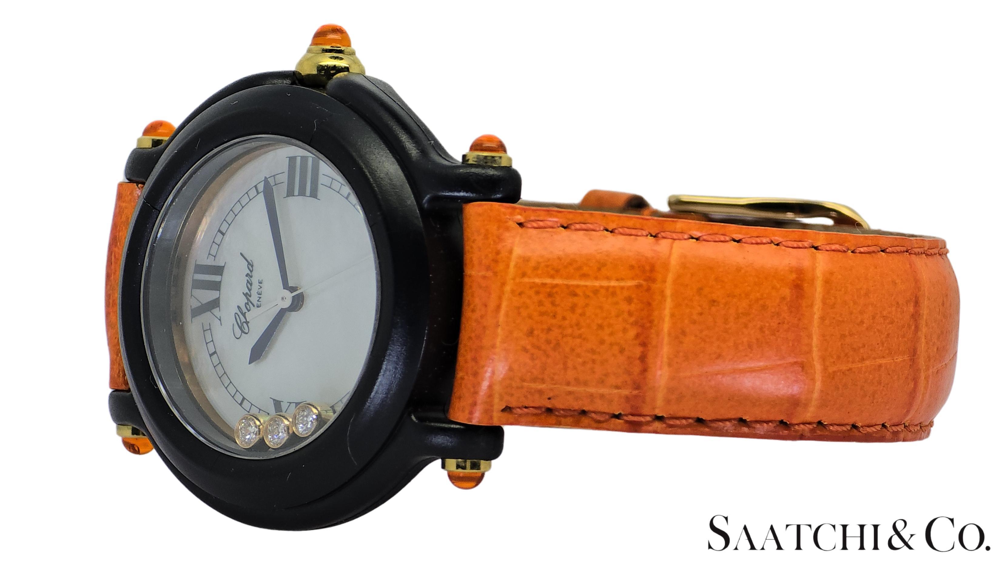 Contemporaneo [Chopard Happy Sports 3P Diamante Arancione Zaffiro R. 9496/9999 32mm in vendita