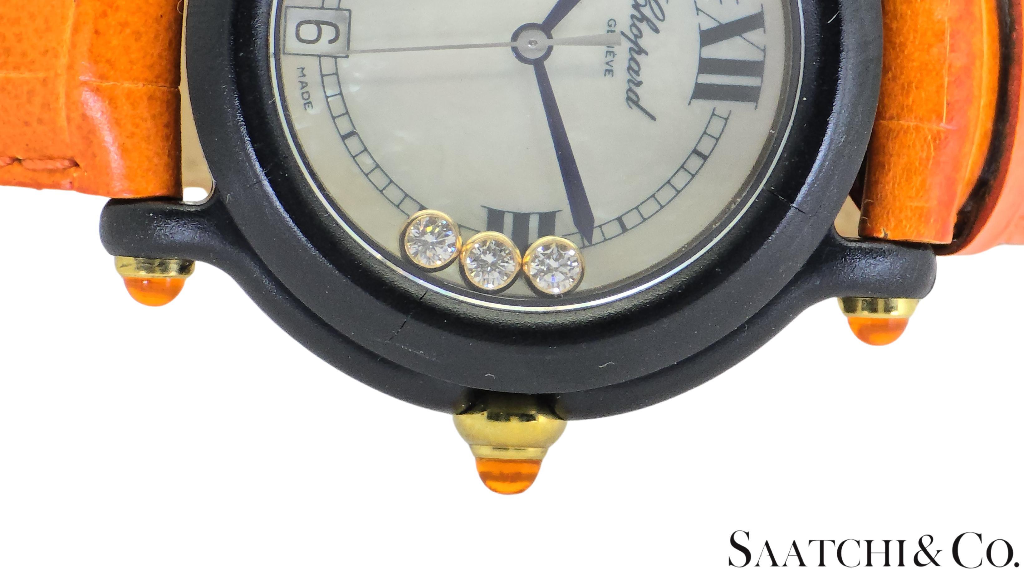 Taglio rotondo [Chopard Happy Sports 3P Diamante Arancione Zaffiro R. 9496/9999 32mm in vendita
