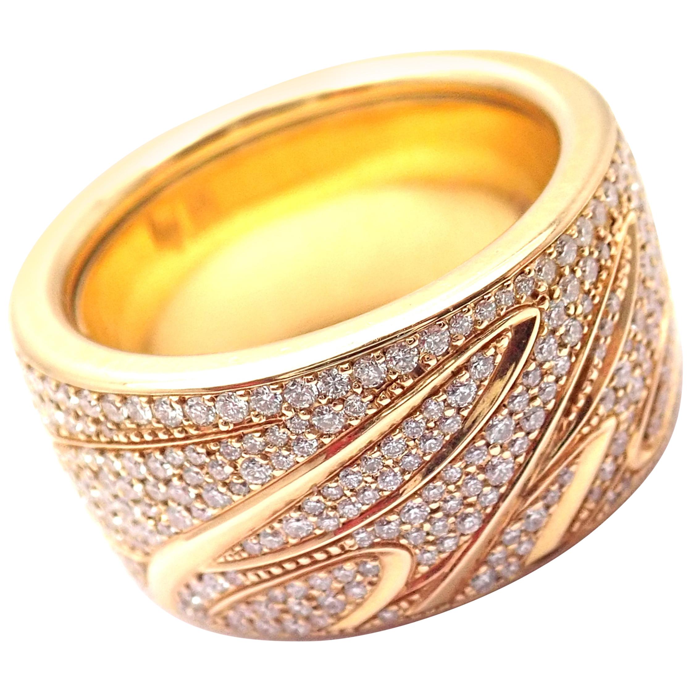 Chopard Chopardissimo 18 Karat Yellow Gold Pavé Diamond Signature Wide Band Ring For Sale