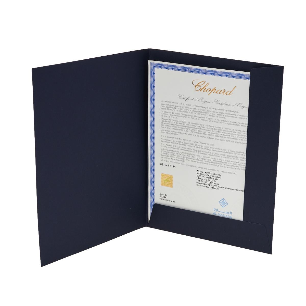 Contemporary Chopard Chopardissimo 18K Rose Gold Band Ring Size EU 57