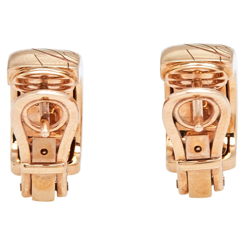 Minimal and sophisticated, these Chopard earrings are sure to light up your jewelry collection. They've been beautifully crafted from 18k rose gold and styled with the brand name distinctly engraved on them. This pair of Chopardissimo earrings is