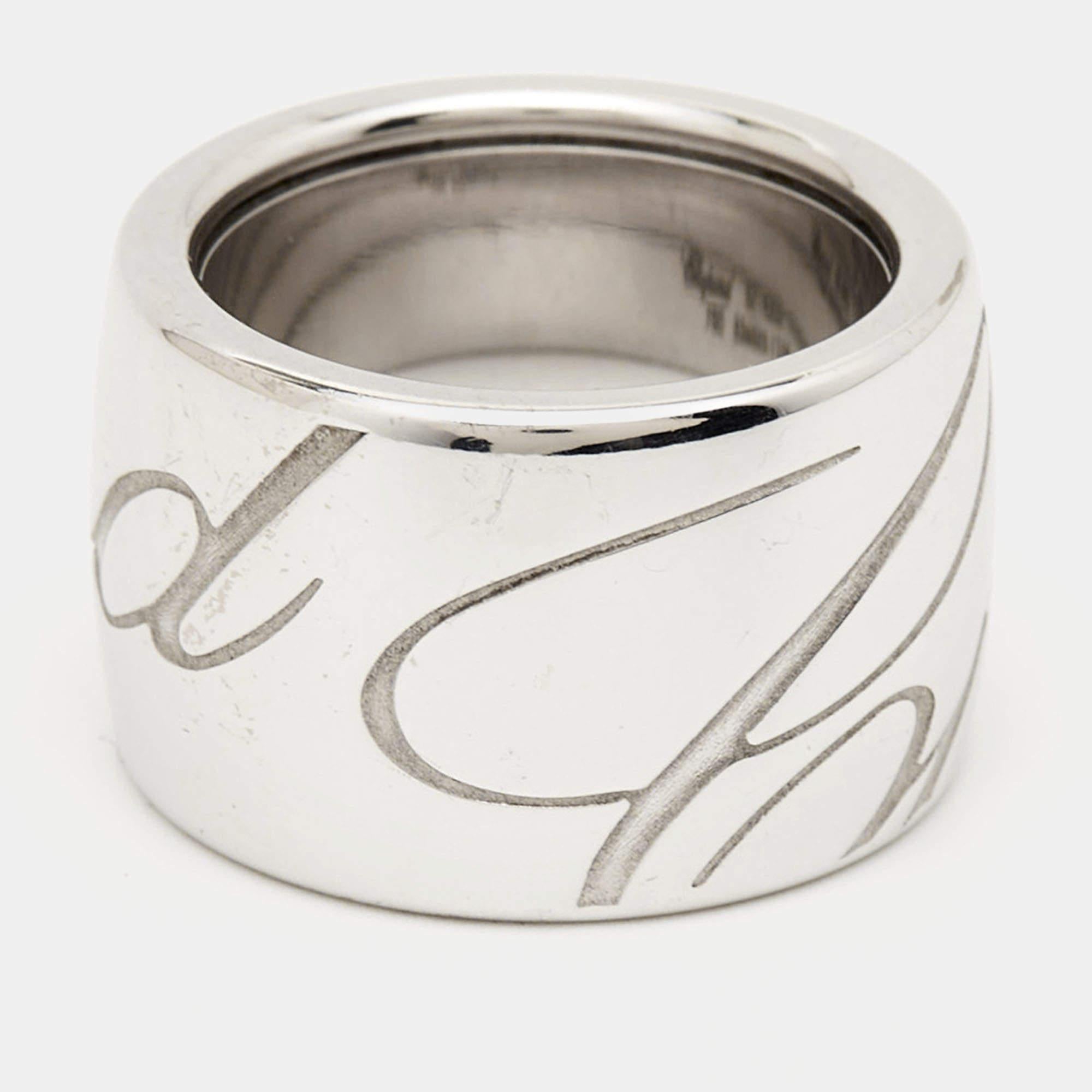 Contemporary Chopard Chopardissimo 18k White Gold Ring Size 51 For Sale