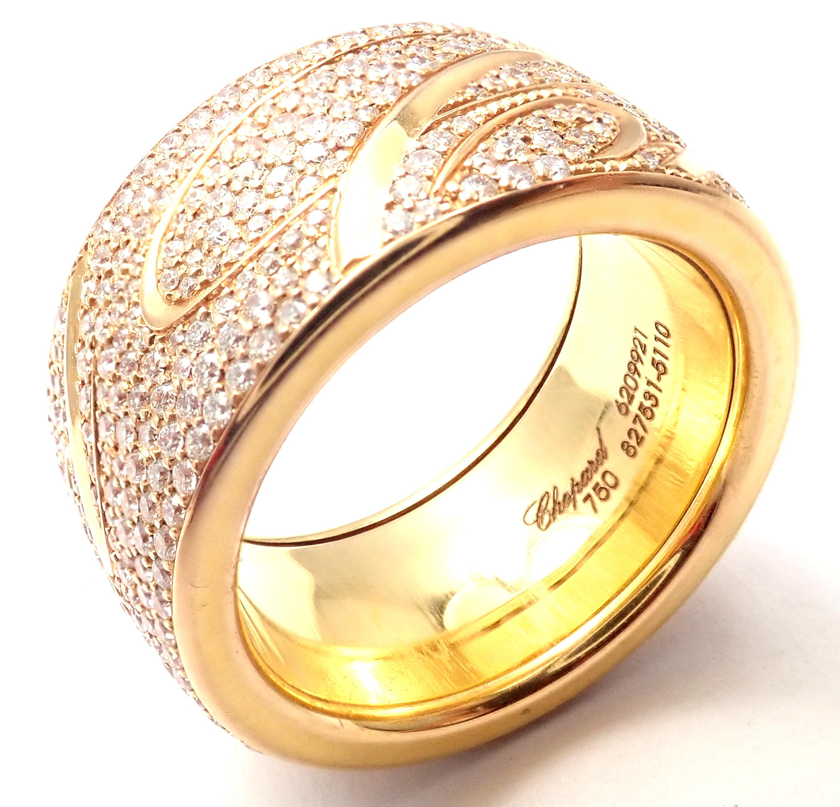 Chopard Chopardissimo 18 Karat Yellow Gold Pavé Diamond Signature Wide Band Ring For Sale 2
