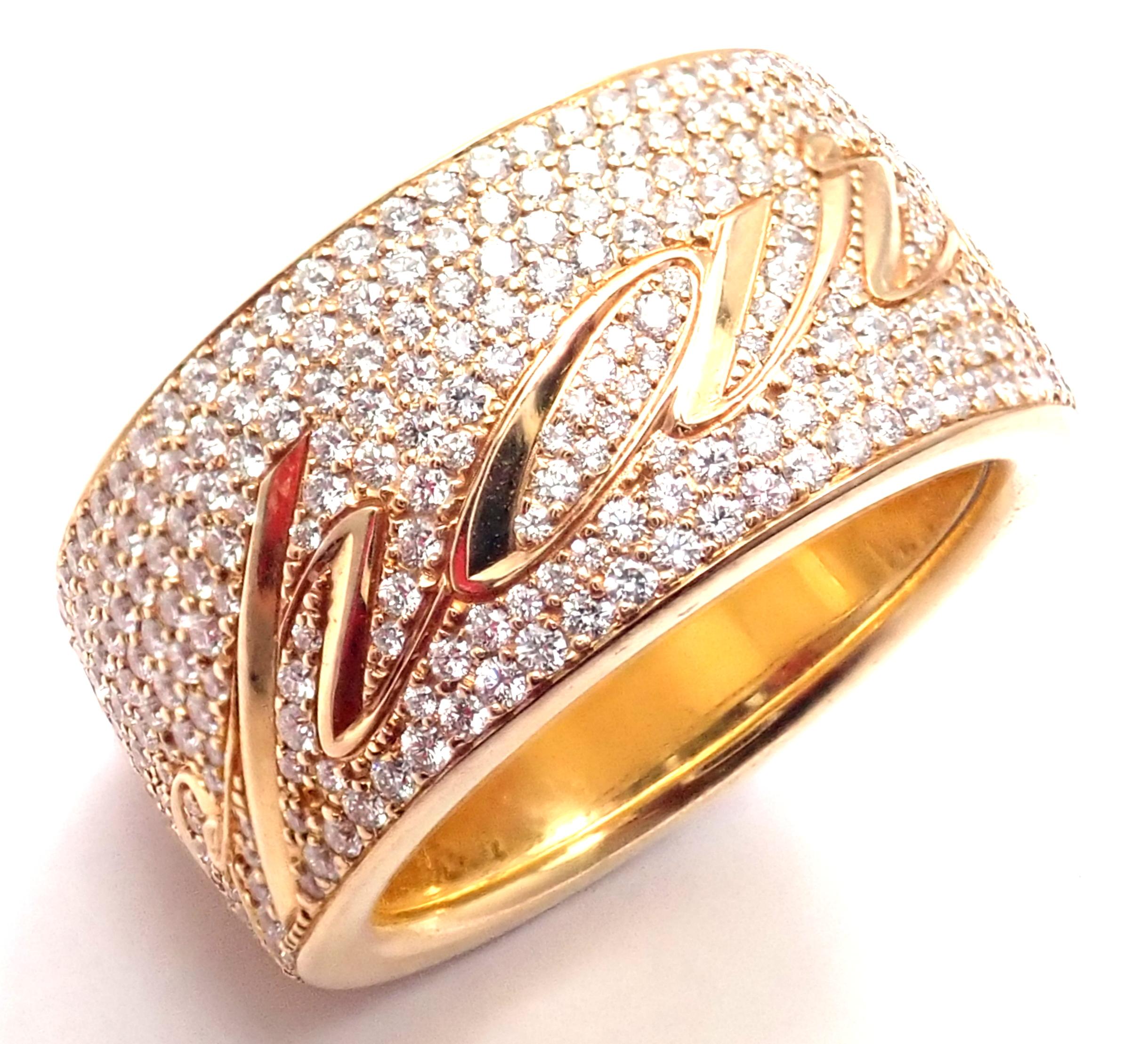Women's or Men's Chopard Chopardissimo 18 Karat Yellow Gold Pavé Diamond Signature Wide Band Ring For Sale