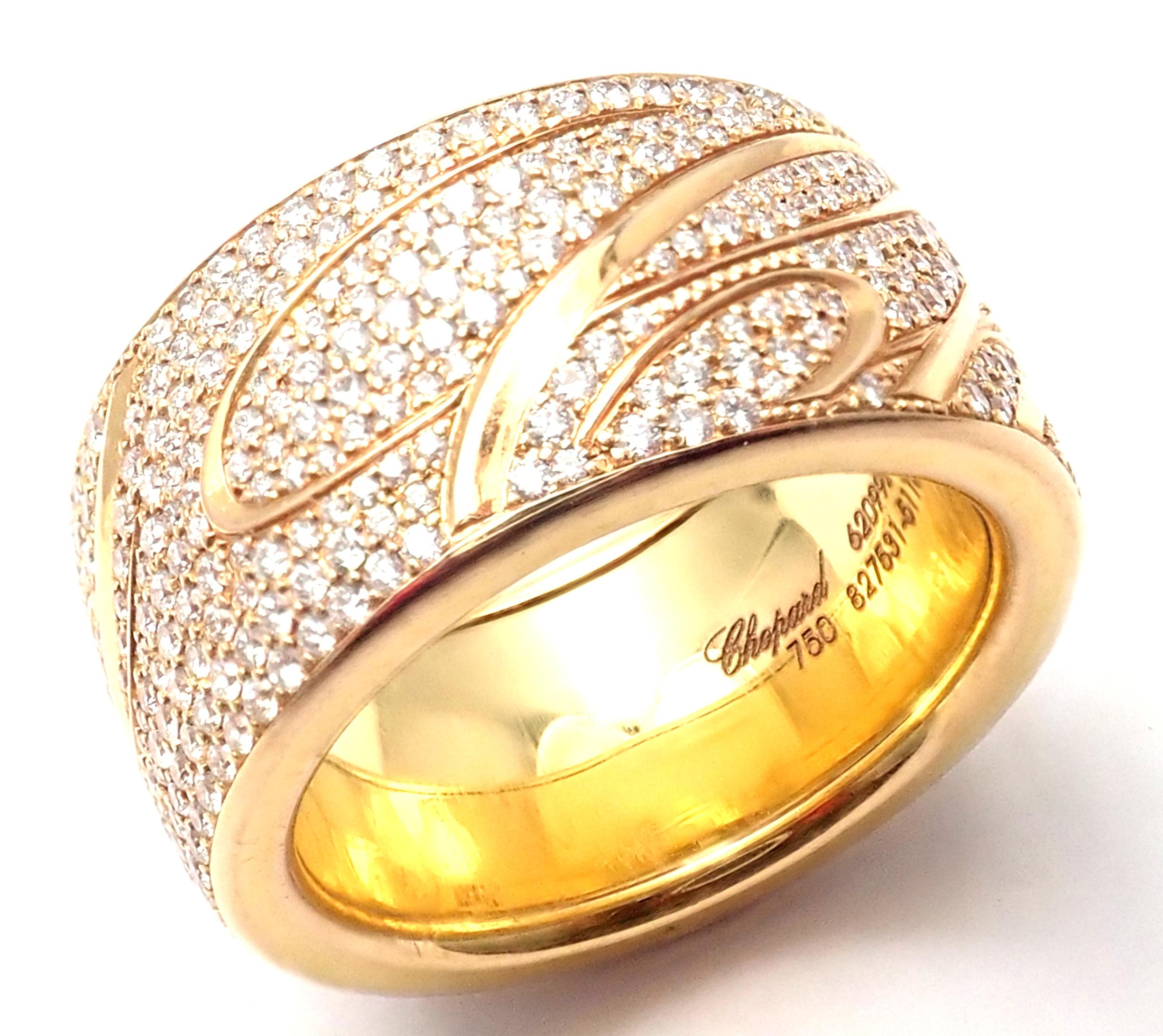 Chopard Chopardissimo 18 Karat Yellow Gold Pavé Diamond Signature Wide Band Ring For Sale 1